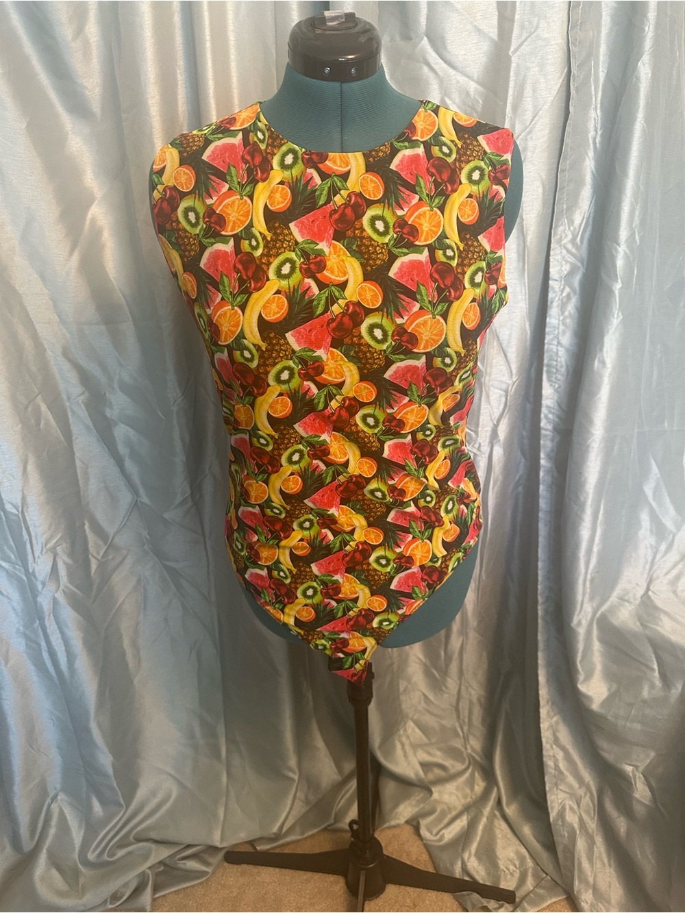 Colorful Tropical Fruit Sleeveless Mesh Bodysuit